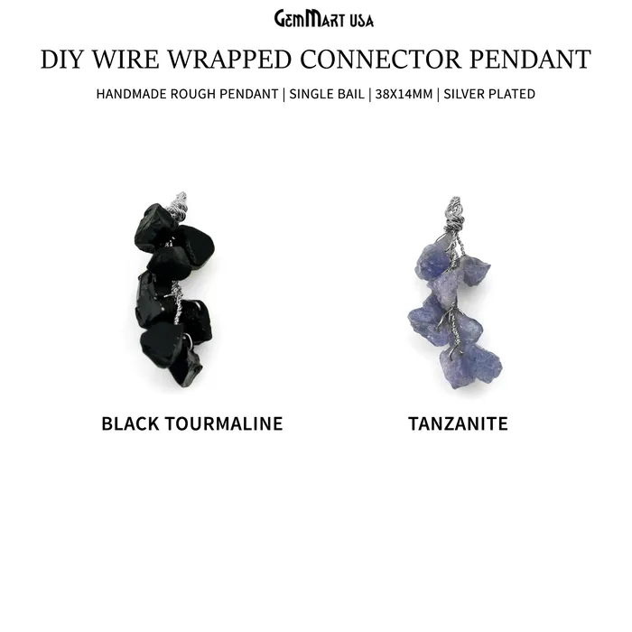 GemmartUSA DIY Rough Gemstones 38x14mm Silver Wire Wrapped Connector Pendant 1pc Necklaces GemmartUSA DIY Rough Gemstones 38x14mm Silver Wire Wrapped Connector Pendant 1pc Necklaces