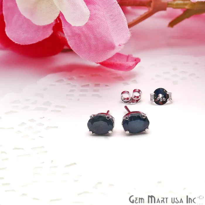 GemMartUSA Earrings Black Sapphire 5x7mm Sterling Silver Prong Setting Oval Shape Stud Earring GemMartUSA Earrings Black Sapphire 5x7mm Sterling Silver Prong Setting Oval Shape Stud Earring