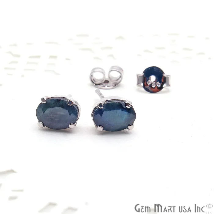 GemMartUSA Earrings Black Sapphire 5x7mm Sterling Silver Prong Setting Oval Shape Stud Earring