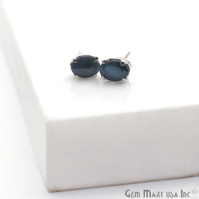 GemMartUSA Earrings Black Sapphire 5x7mm Sterling Silver Prong Setting Oval Shape Stud Earring