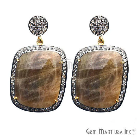 GemMartUSA Earrings Brown Sapphire With Cubic Zirconia Pave Diamond 25x43mmGold Vermeil Dangle Drop Stud Earring GemMartUSA Earrings Brown Sapphire With Cubic Zirconia Pave Diamond 25x43mmGold Vermeil Dangle Drop Stud Earring