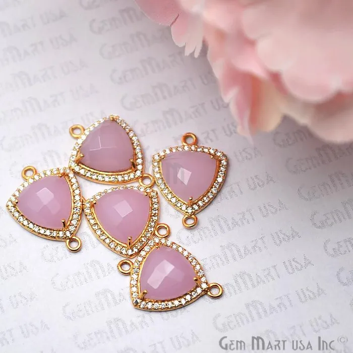 GemmartUSA Earrings Rose Chalcedony 10mm Trillion Pave Gold Plated Gemstone Connector GemmartUSA Earrings Rose Chalcedony 10mm Trillion Pave Gold Plated Gemstone Connector