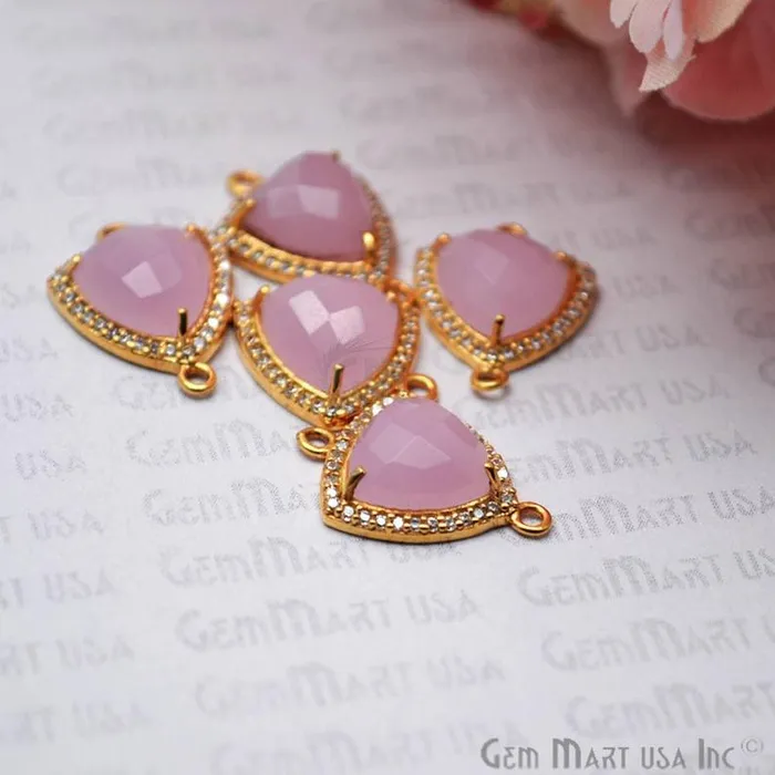 GemmartUSA Earrings Rose Chalcedony 10mm Trillion Pave Gold Plated Gemstone Connector GemmartUSA Earrings Rose Chalcedony 10mm Trillion Pave Gold Plated Gemstone Connector