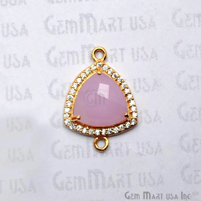 GemmartUSA Earrings Rose Chalcedony 10mm Trillion Pave Gold Plated Gemstone Connector GemmartUSA Earrings Rose Chalcedony 10mm Trillion Pave Gold Plated Gemstone Connector