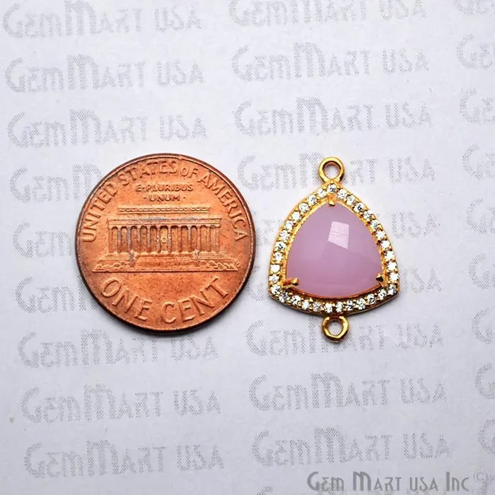 GemmartUSA Earrings Rose Chalcedony 10mm Trillion Pave Gold Plated Gemstone Connector GemmartUSA Earrings Rose Chalcedony 10mm Trillion Pave Gold Plated Gemstone Connector