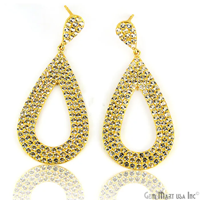 GemMartUSA Gold Vermeil Studded With Micro Pave White Topaz 26x60mm Dangle Earring Earrings GemMartUSA Gold Vermeil Studded With Micro Pave White Topaz 26x60mm Dangle Earring Earrings