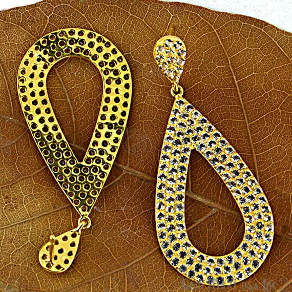 GemMartUSA Gold Vermeil Studded With Micro Pave White Topaz 26x60mm Dangle Earring Earrings