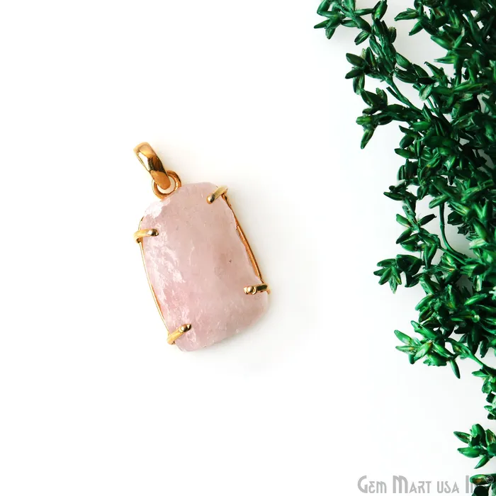 GemMartUSA Natural Morganite Organic 29x18mm Gold Plated Prong Setting Single Bail Gemstone Pendant Necklaces GemMartUSA Natural Morganite Organic 29x18mm Gold Plated Prong Setting Single Bail Gemstone Pendant Necklaces