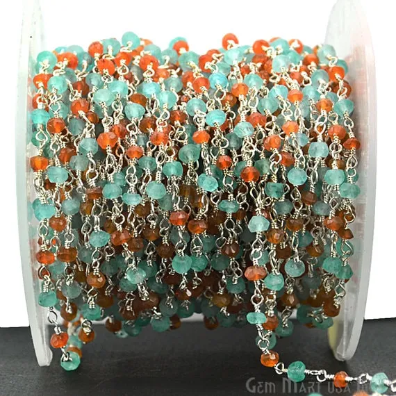 GemMartUSA Necklaces Carnelian With Aqua Chalcedony Beads Rosary Chain Silver Plated Wire Wrapped Rosary Chain GemMartUSA Necklaces Carnelian With Aqua Chalcedony Beads Rosary Chain Silver Plated Wire Wrapped Rosary Chain