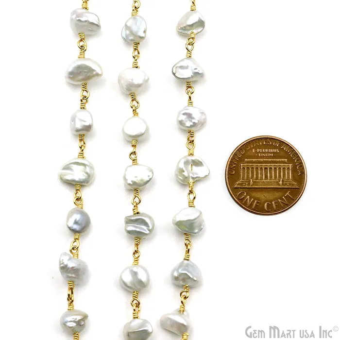 GemMartUSA Necklaces Gray Pearl Free Form Faceted Beads 78mm Gold Plated Gemstone Rosary Chain GemMartUSA Necklaces Gray Pearl Free Form Faceted Beads 78mm Gold Plated Gemstone Rosary Chain