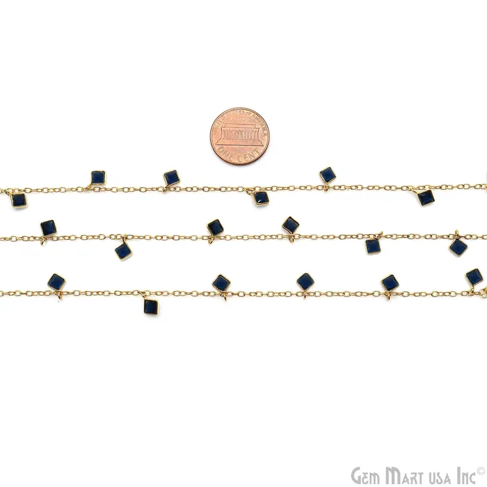 GemMartUSA Necklaces Sapphire Square 4mm Bezel Gold Plated Dangle Fancy Rosary Chain GemMartUSA Necklaces Sapphire Square 4mm Bezel Gold Plated Dangle Fancy Rosary Chain