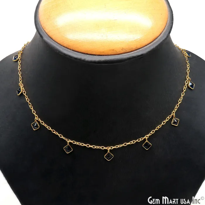 GemMartUSA Necklaces Sapphire Square 4mm Bezel Gold Plated Dangle Fancy Rosary Chain GemMartUSA Necklaces Sapphire Square 4mm Bezel Gold Plated Dangle Fancy Rosary Chain