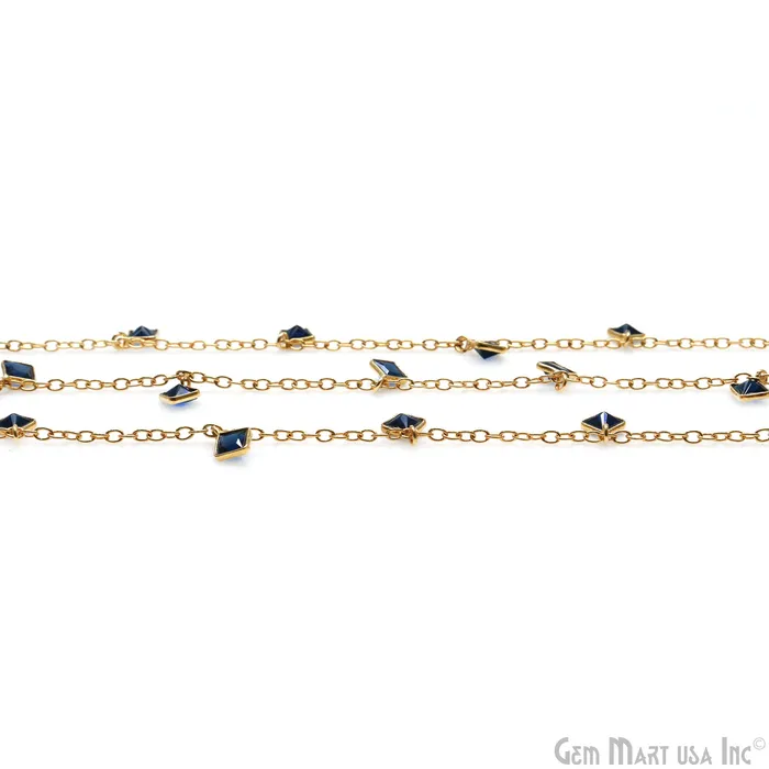 GemMartUSA Necklaces Sapphire Square 4mm Bezel Gold Plated Dangle Fancy Rosary Chain GemMartUSA Necklaces Sapphire Square 4mm Bezel Gold Plated Dangle Fancy Rosary Chain