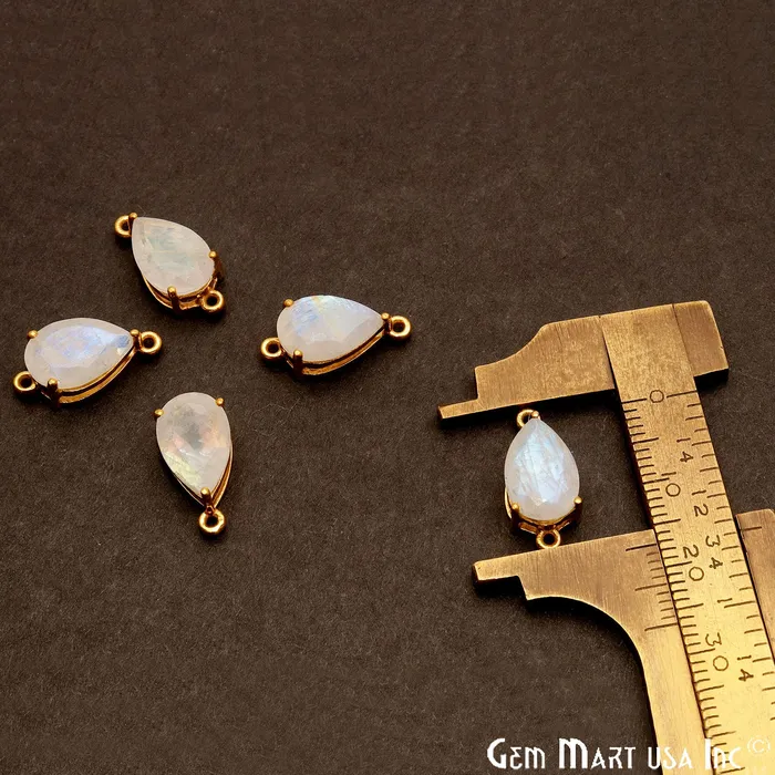 GemMartUSA PreStyled Sets Rainbow Moonstone Prong Setting Gold Plated Flashy Gemstone Connector