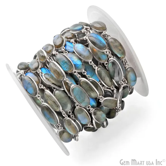 GemMartUSA Rings Labradorite Cabochon Oval 9x18mm Silver Plated Continuous Connector Chains GemMartUSA Rings Labradorite Cabochon Oval 9x18mm Silver Plated Continuous Connector Chains