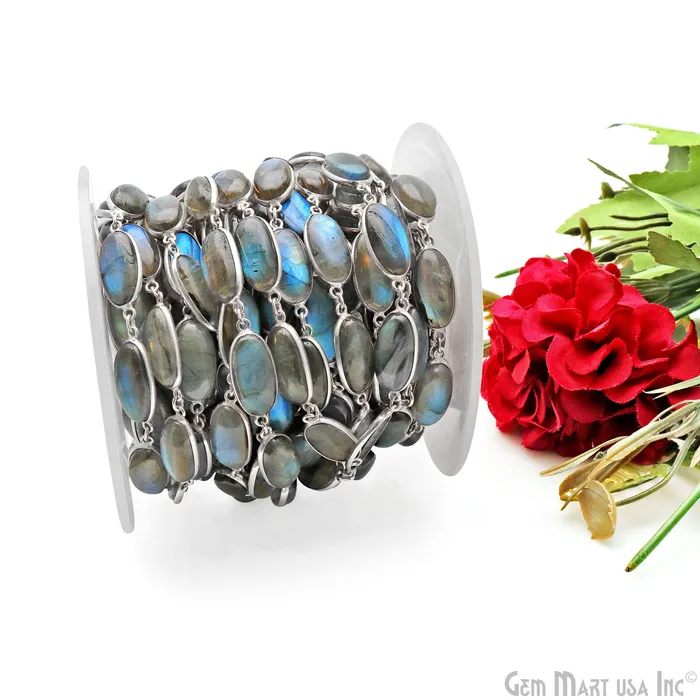 GemMartUSA Rings Labradorite Cabochon Oval 9x18mm Silver Plated Continuous Connector Chains GemMartUSA Rings Labradorite Cabochon Oval 9x18mm Silver Plated Continuous Connector Chains