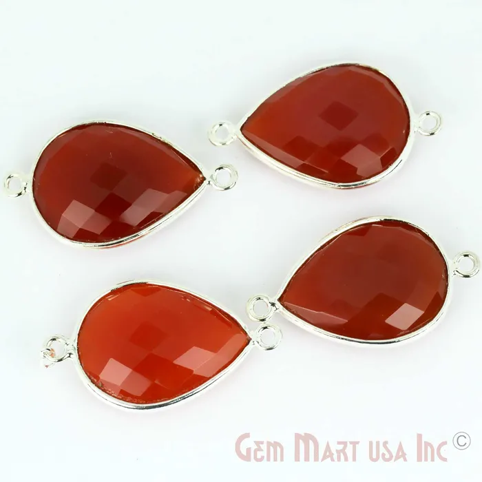 GemMartUSA Rings Pear 15x20mm Double Bail Silver Bezel Gemstone Connector