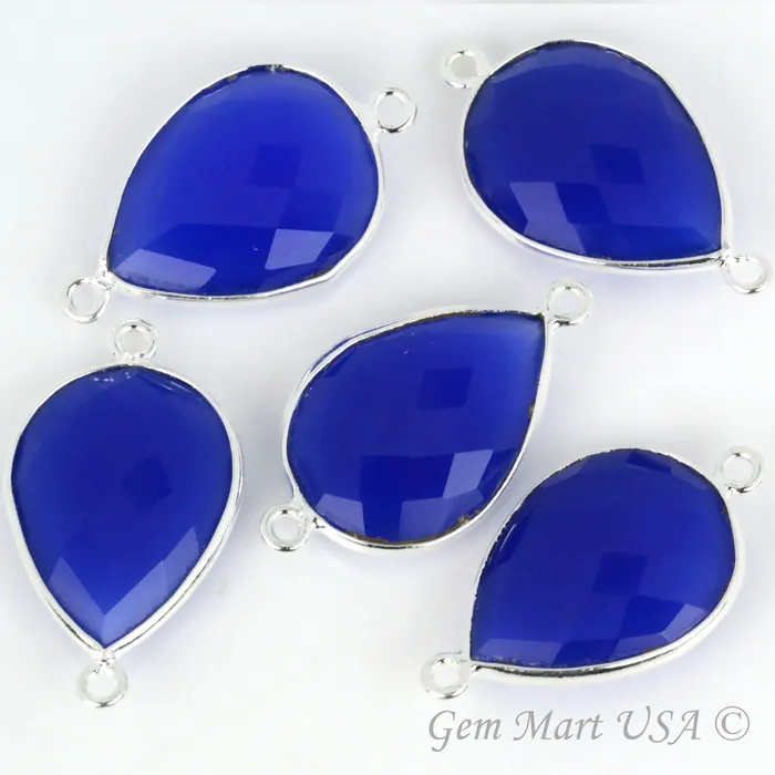 GemMartUSA Rings Pear 15x20mm Double Bail Silver Bezel Gemstone Connector