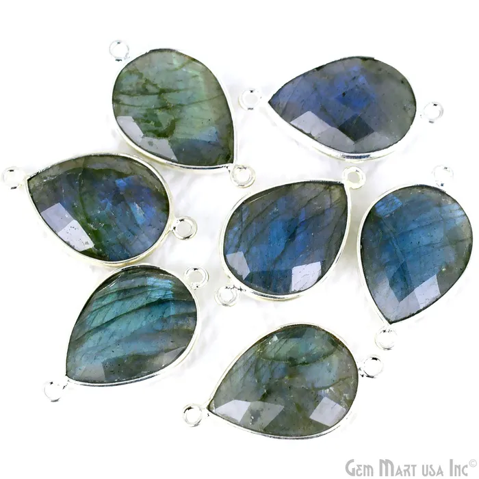 GemMartUSA Rings Pear 15x20mm Double Bail Silver Bezel Gemstone Connector