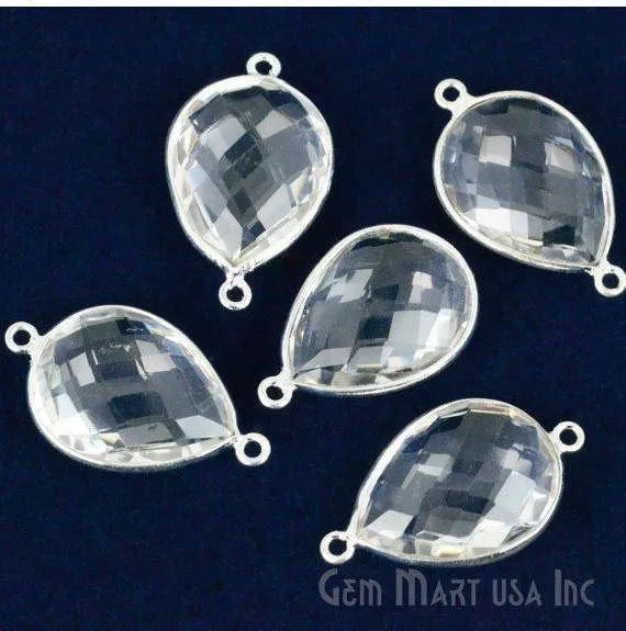 GemMartUSA Rings Pear 15x20mm Double Bail Silver Bezel Gemstone Connector