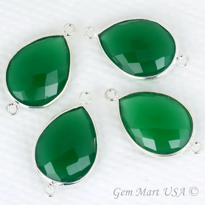 GemMartUSA Rings Pear 15x20mm Double Bail Silver Bezel Gemstone Connector