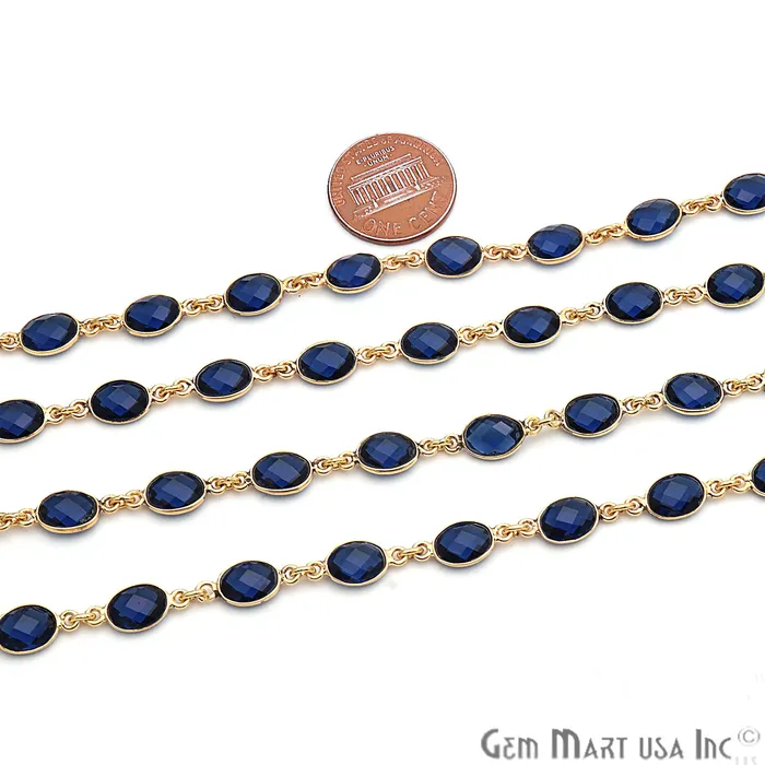 GemmartUSA Sapphire 7x5mm Bezel Link Gold Plated Continuous Connector Chain PreStyled Sets GemmartUSA Sapphire 7x5mm Bezel Link Gold Plated Continuous Connector Chain PreStyled Sets
