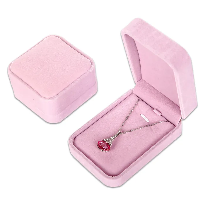 JPIDisplay Necklaces Single Deluxe Plush Pink Velvet PendantNecklace Box