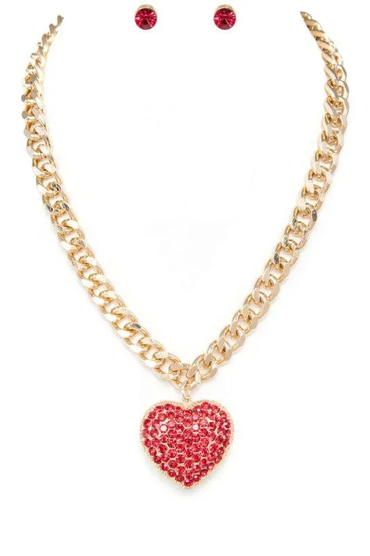 LA Jewelry Plaza Crystal Heart Pendant Necklace Set Necklaces