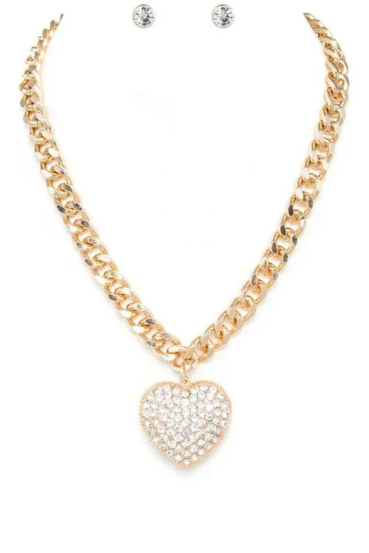 LA Jewelry Plaza Crystal Heart Pendant Necklace Set Necklaces LA Jewelry Plaza Crystal Heart Pendant Necklace Set Necklaces