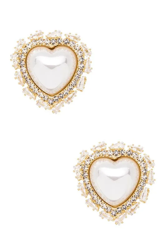 LA Jewelry Plaza Earrings Baguette CZ Rhinestone Heart Shape Post Earrings