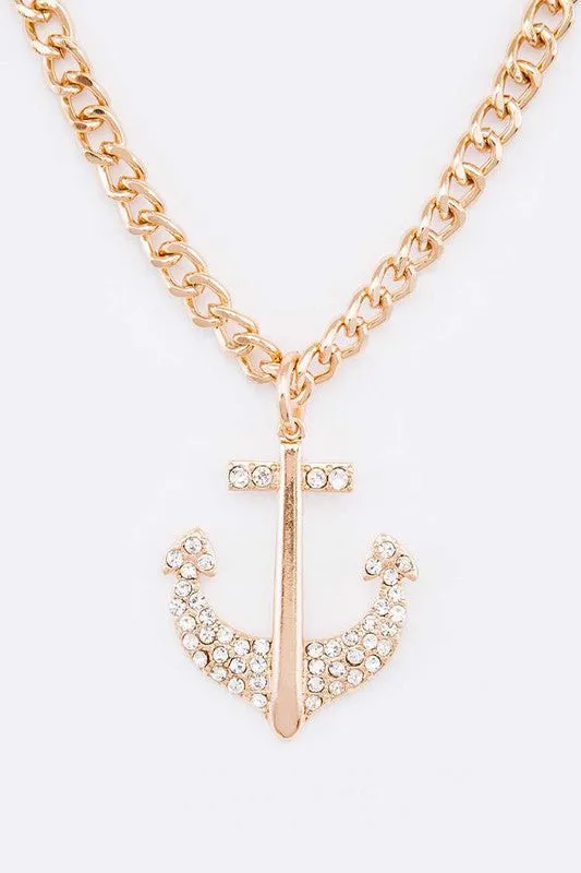 LA Jewelry Plaza Necklaces Crystal Anchor Pendant Necklace Set