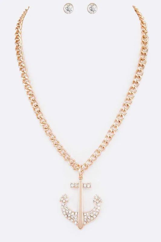 LA Jewelry Plaza Necklaces Crystal Anchor Pendant Necklace Set LA Jewelry Plaza Necklaces Crystal Anchor Pendant Necklace Set