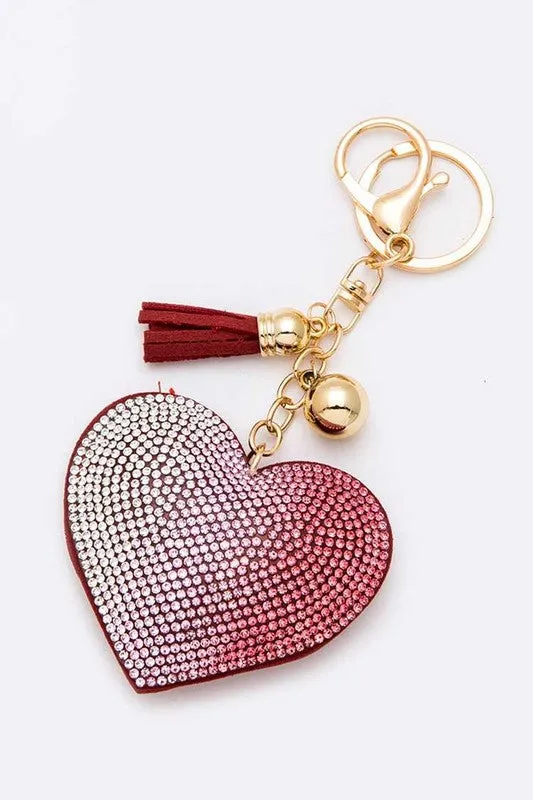 LA Jewelry Plaza Necklaces Gradient Rhinestone Heart Pillow Key Chain