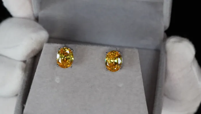 Lab Diamonds London Earrings Yellow Oval Cut Diamond Ear Studs Womens Yellow Diamond Ear Studs