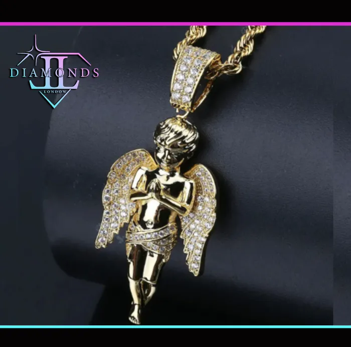 Lab Diamonds London Necklaces Angel Pendant Iced Out Pendant Angel Pendants Diamond Cherub Pendant Iced Necklace Angel Necklace Hip Hop Chain Iced Jewellery