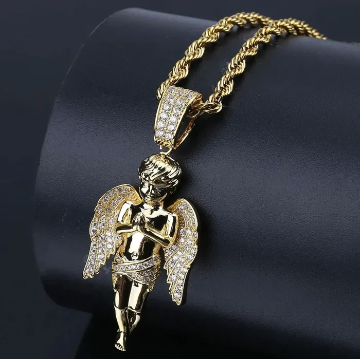 Lab Diamonds London Necklaces Angel Pendant Iced Out Pendant Angel Pendants Diamond Cherub Pendant Iced Necklace Angel Necklace Hip Hop Chain Iced Jewellery