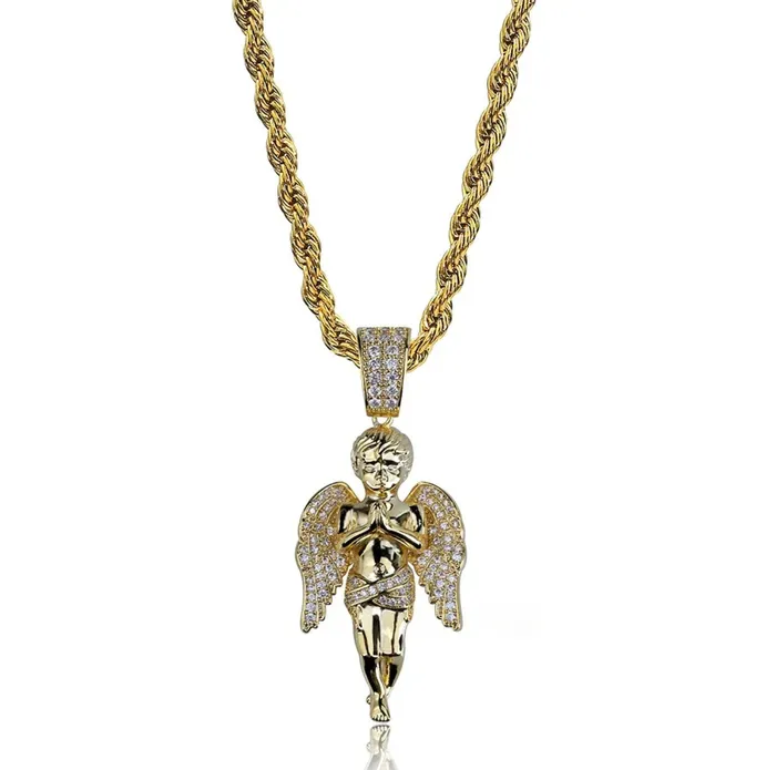 Lab Diamonds London Necklaces Angel Pendant Iced Out Pendant Angel Pendants Diamond Cherub Pendant Iced Necklace Angel Necklace Hip Hop Chain Iced Jewellery