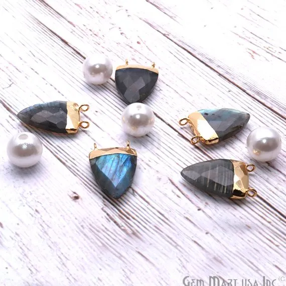 Labradorite 26x16mm Triangle Shape Cat Bail Gold Plated Gemstone Connector Charm GemMartUSA Charm Necklaces