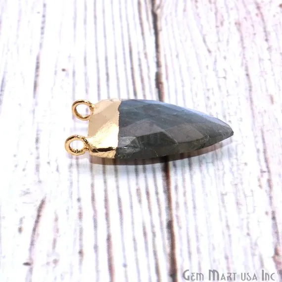 Labradorite 26x16mm Triangle Shape Cat Bail Gold Plated Gemstone Connector Charm GemMartUSA Charm Necklaces