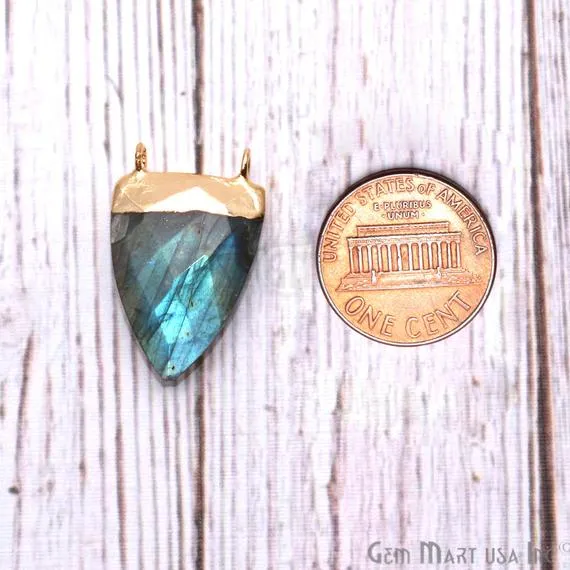 Labradorite 26x16mm Triangle Shape Cat Bail Gold Plated Gemstone Connector Charm GemMartUSA Charm Necklaces