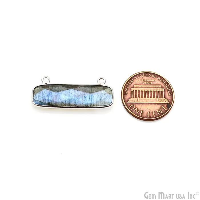 Labradorite Rectangle Bar 29x11mm Silver Plated Gemstone Connector GemMartUSA Rings