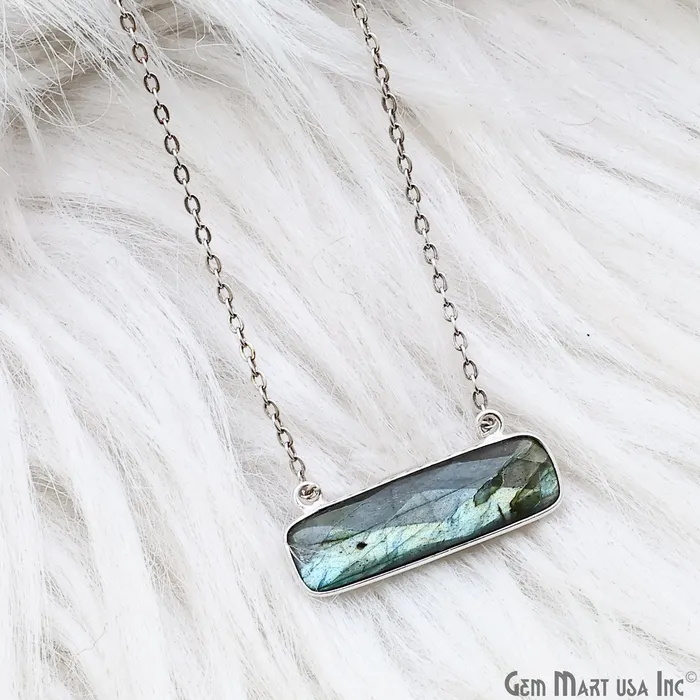 Labradorite Rectangle Bar 29x11mm Silver Plated Gemstone Connector GemMartUSA Rings