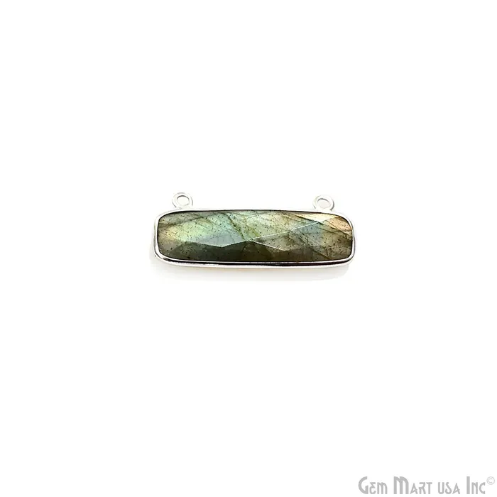 Labradorite Rectangle Bar 29x11mm Silver Plated Gemstone Connector GemMartUSA Rings