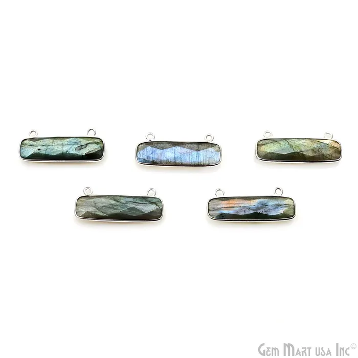Labradorite Rectangle Bar 29x11mm Silver Plated Gemstone Connector GemMartUSA Rings