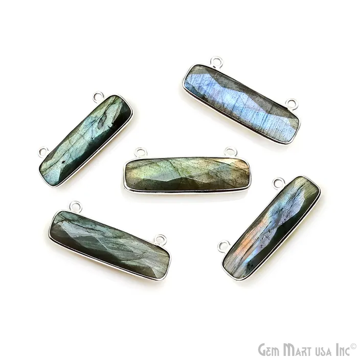 Labradorite Rectangle Bar 29x11mm Silver Plated Gemstone Connector GemMartUSA Rings
