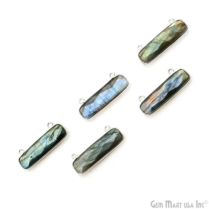 Labradorite Rectangle Bar 29x11mm Silver Plated Gemstone Connector GemMartUSA Rings