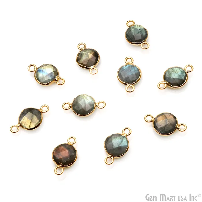 Labradorite Round 10mm Gold Electroplated Double Bail Gemstone Connector GemMartUSA Rings