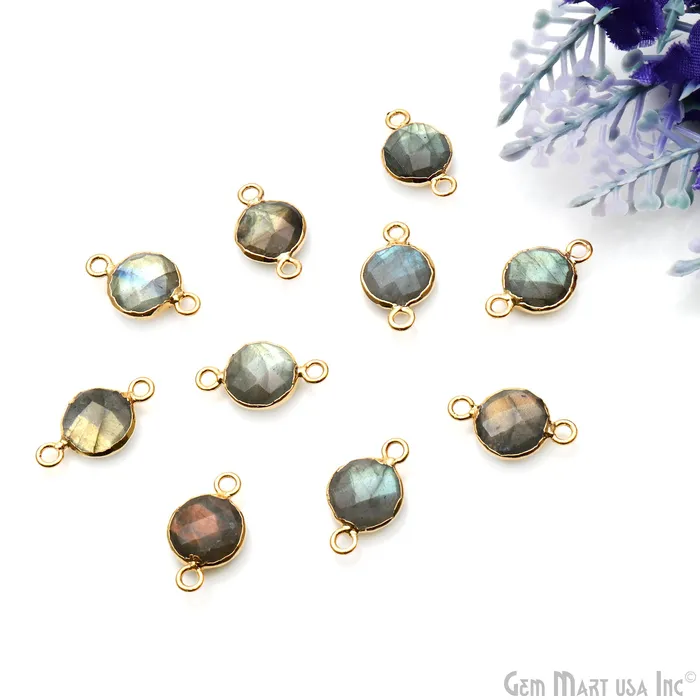 Labradorite Round 10mm Gold Electroplated Double Bail Gemstone Connector GemMartUSA Rings