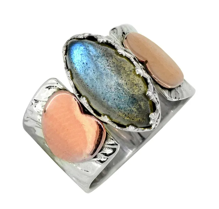 Labradorite Solid 925 Sterling Silver Brass Ring Jewelry YoTreasure Rings