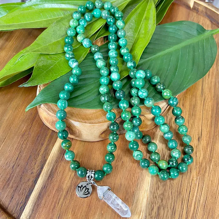 Lily Rose Jewelry Necklaces Jade Energy Blessings Abundance 108 Hand Knotted Mala with Point Charm Pendant Necklace Lily Rose Jewelry Necklaces Jade Energy Blessings Abundance 108 Hand Knotted Mala with Point Charm Pendant Necklace